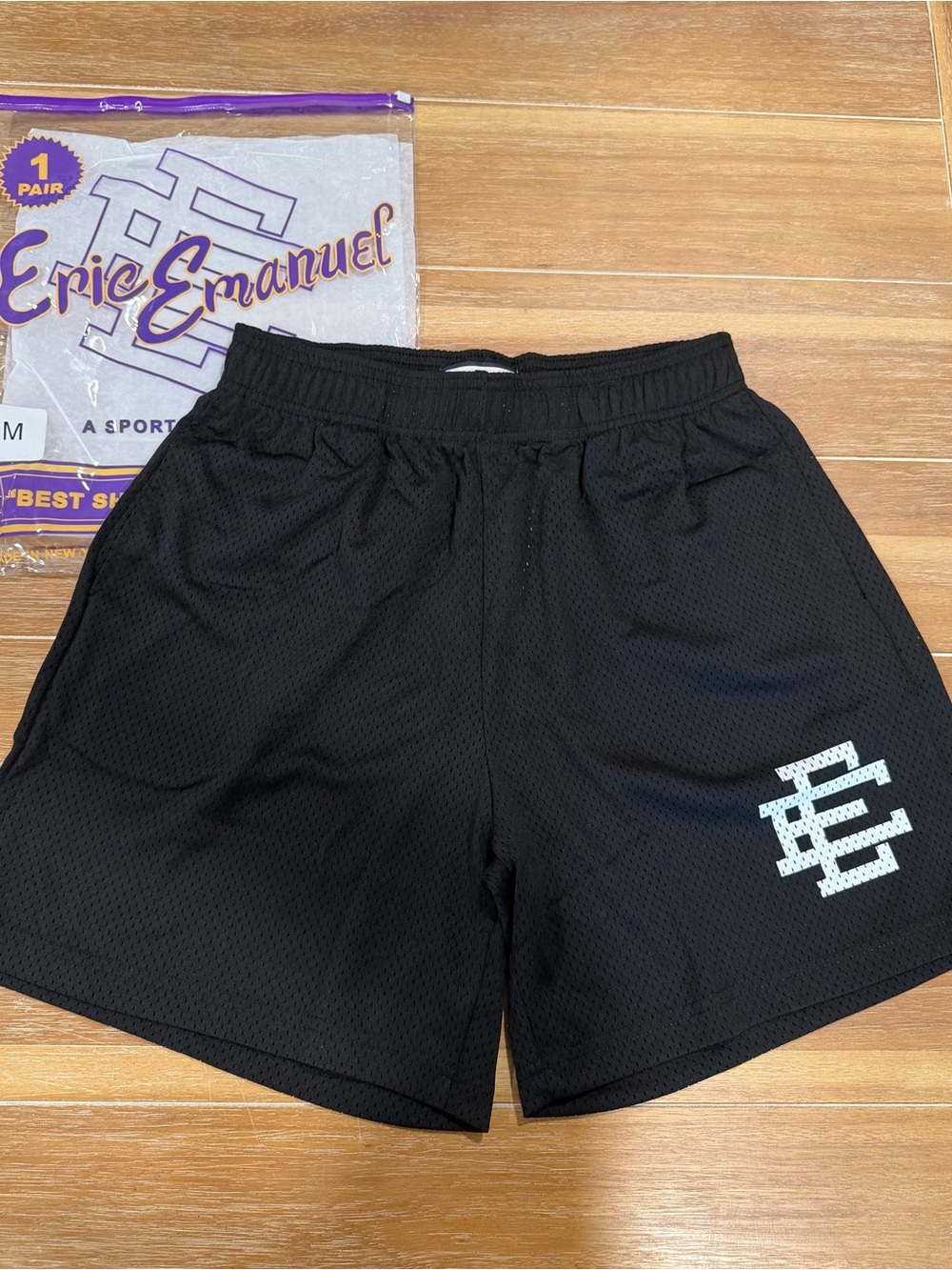 Eric Emanuel Black Mesh Athletic Shorts with White Logo
